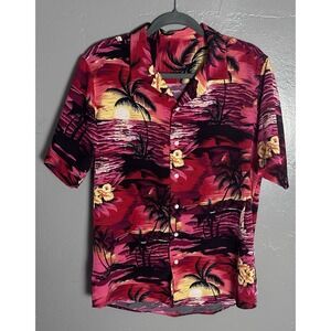 Men's Hawaiian Short Sleeve Button Up Shirt Italy Polyester Is My Guess Size M
